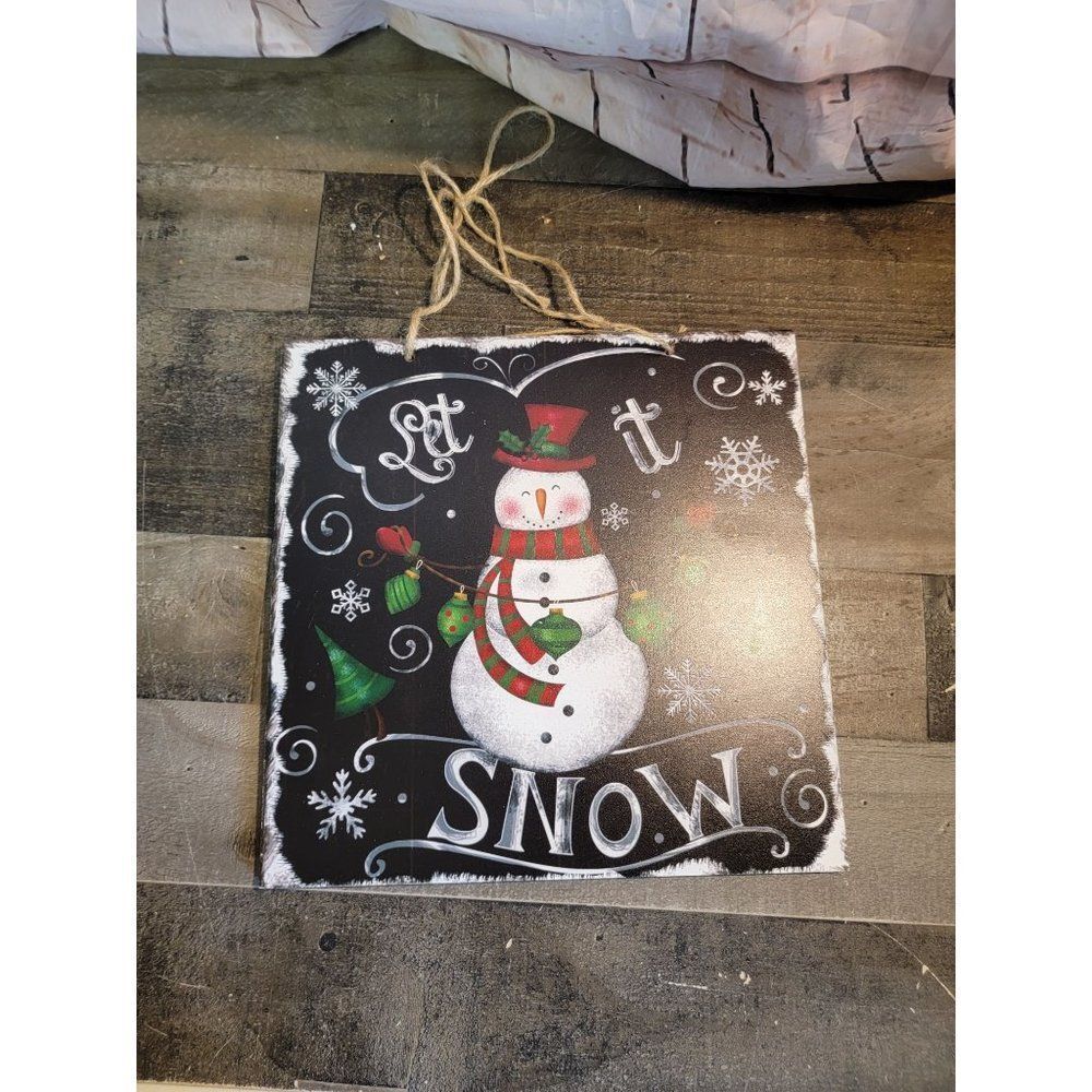Wooden Let it snow snowman snowflake xmas‎ sign decor